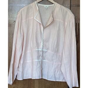 J Jill Linen Button Up Shirt Pink W/ Gross Grain Accents Sz 24